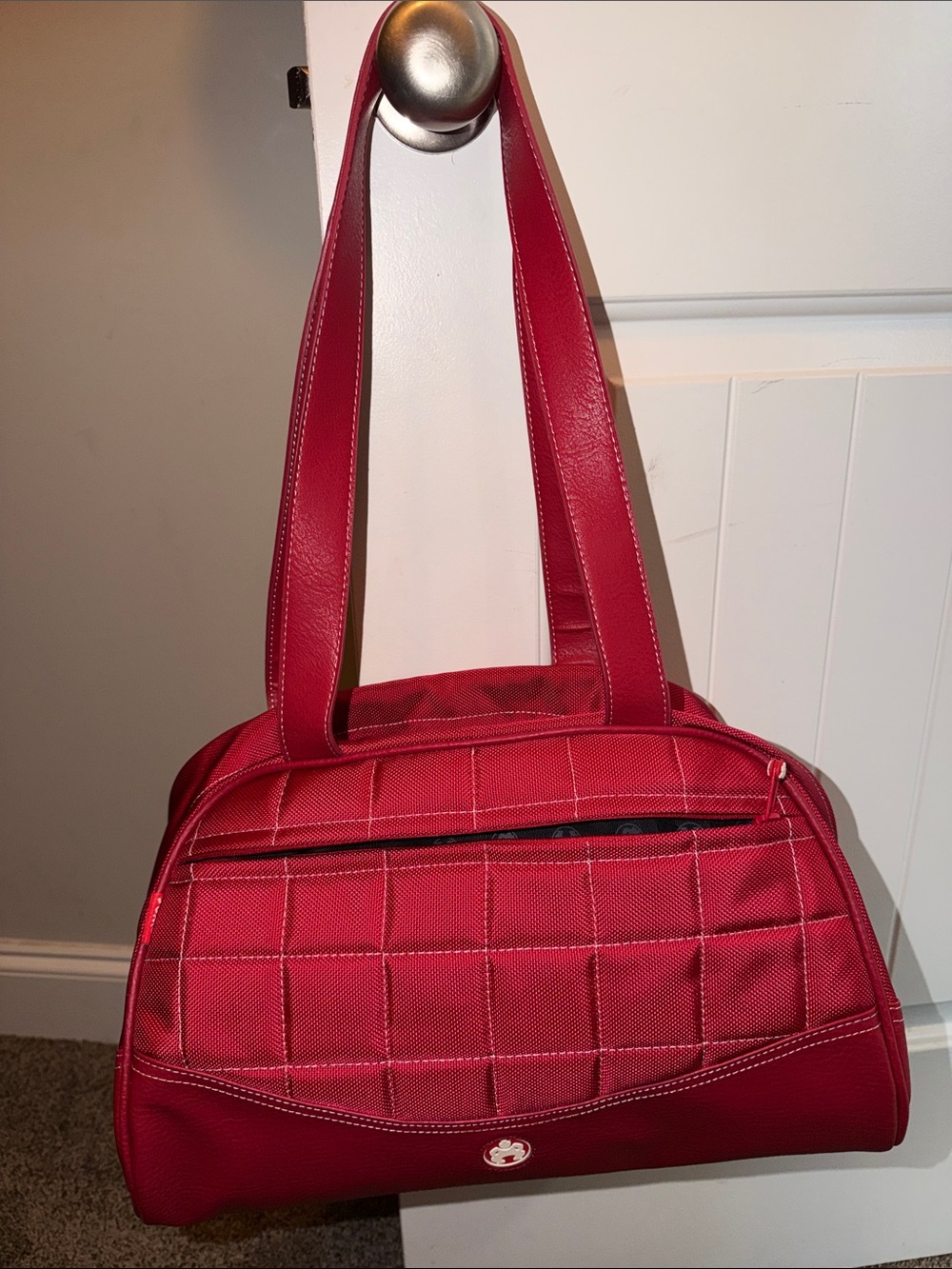 Sumo Quilted Red Shoulder Bag with Front Zip Pocket - Women's Handbag